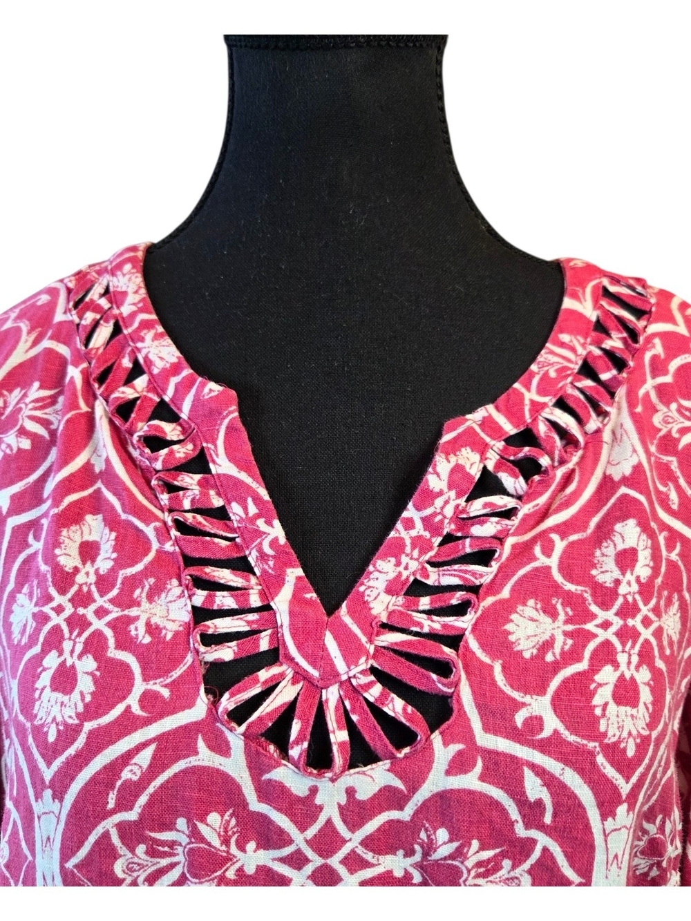Style & Co. Pink Printed V-Neck Long-Sleeve Linen Tunic Size 12P - Picture 6 of 7
